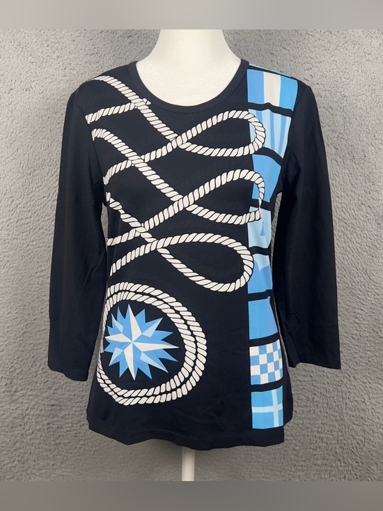 J Mclaughlin Tops - J Mclaughlin Top Womens Small Black Rope Geometric Catalina Cloth 3/4 Sleeve